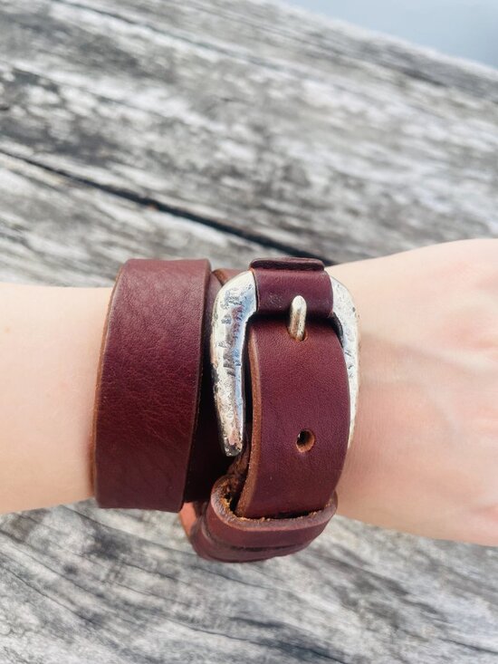 The Limited Genuine Leather Brown Narrow Dented Silver Buckle Belt Made in Italy main image 10